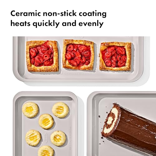 OXO Good Grips Non-Stick Pro Ceramic Coated Metal Bakeware, 3-Piece Set (Pack of 3) - color: Biscuit, size: 3-Piece Set (Pack of 3)
