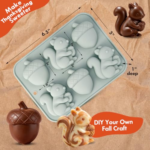 2PCS Thanksgiving Silicone Molds, 6-Cavity Acorn Squirrel Fall Molds - color: Small - Squirrel Turkey
