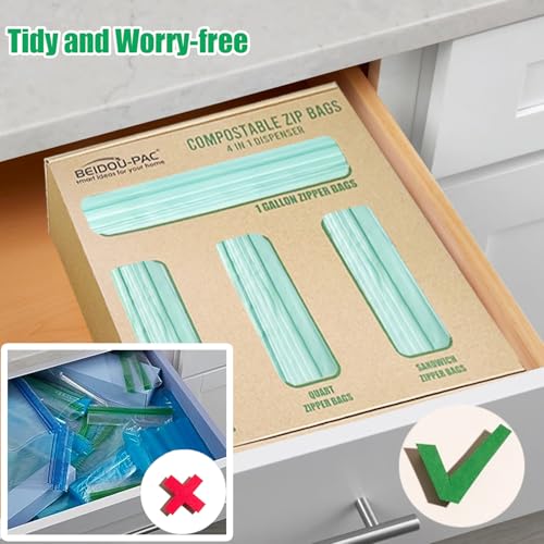 BEIDOU-PAC Compostable Combo Storage Zip Bags, 290 Count Resealable Variety Pack with Organizer, Reclosable Biodegradable Eco-Friendly Compost Snack, Sandwich, Quart, Gallon Assorted Size Bags - style: Zip | Variety Pack | 290 count