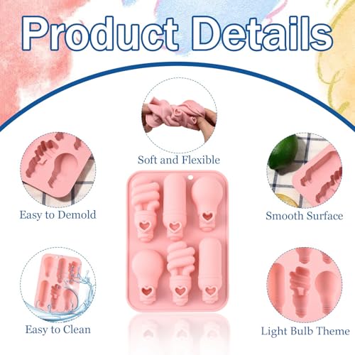 Airssory 2 Pcs Light Bulb Silicone Mold Pink 17.2x12.1x2.2cm Flexible Baking Candy Chocolate Molds for Soap Resin Candle DIY Craft - color: Light Bulb Silicone Molds
