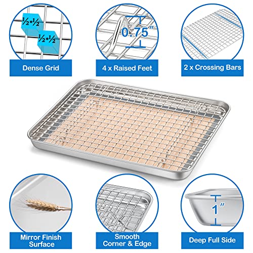 P&P CHEF 12.5 x 9.7 x 1 Inch Toaster Oven Pan Tray with Rack and Mat - 3Pcs - size: 12.5 x 9.7 x 1 Inch