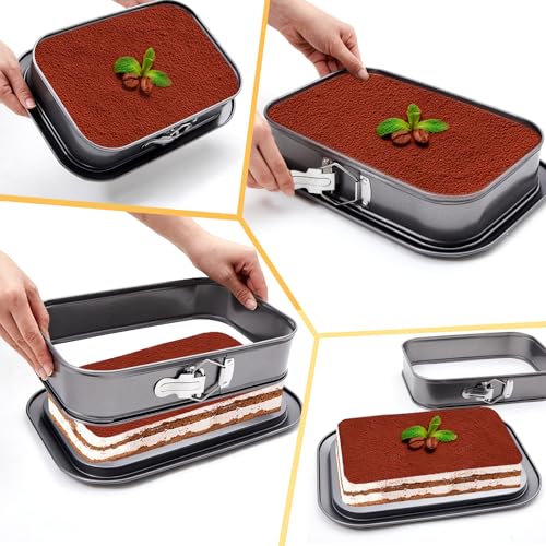 Uiifan 2 Pcs Non Stick Springform Pans Cheesecake Pan Rectangle Springform Pans Square Cake Pan with Removable Bottom for Kitchen Baking Roasting Muffin Bread Cake Brownie Bakeware(11 x 7 x 3 in) - size: 11 x 7 x 3 in