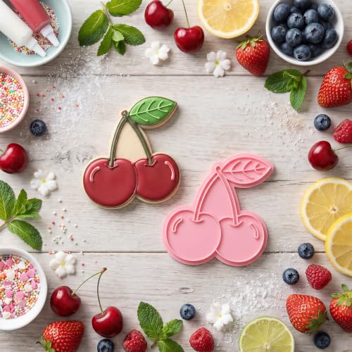 Cherry Cookie Cutters with Embosser Stamp 3D Printed PLA Fruit Shape 6 Inch Summer Cherry Theme Party Birthday Baking Supplies - color: Cherry, size: 6"