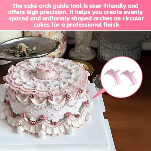 2 PCS Cake Arch Guide Tools, Cake Ruffle Marker for 6"-16" Cakes (Pink)