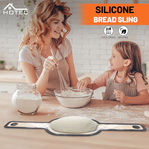 HOTEC 2 Pcs Silicone Bread Sling for Dutch Oven, 0.7MM Thickened Heat Resistant to 500°F Non-Stick Baking Mat with Long Handle Easy to Transfer Sourdough Bread, Dutch Oven Liners Baking Supplies - color: 2pcs: Grey