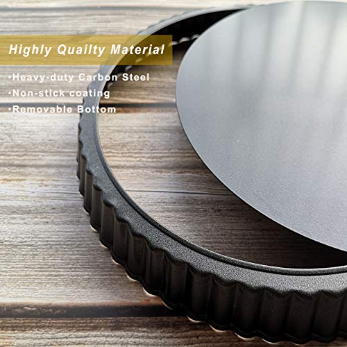 11 & 9 Inch Round Tart Pans with 2Pcs 4'' Mini Pans. Removable Bottom, Non-Stick Coating, Rugged Carbon Steel for Tart Quiche Pie Making. Gift for Christmas Thanksgiving Party Festival Family - size: (11+9+4) IN