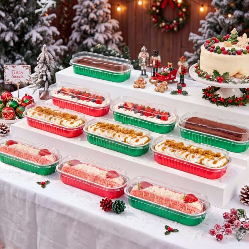 Qunclay 300 Pcs Mini Loaf Pans with Lids 6.8 oz Aluminum Foil, Red Green - color: Red Green