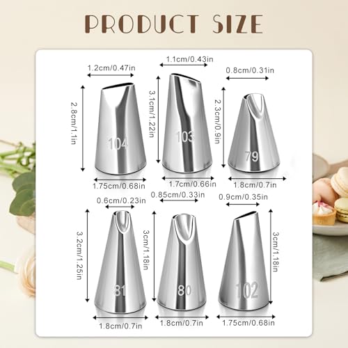 6 PCS Piping Tips Set, Cake Decorating Tips, Flower Icing Nozzles