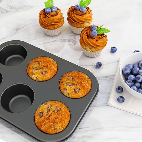 2 Packs 6-Cup Muffin Baking Pan Tin, Small Round Muffin Tin, Nonstick Cupcake Pans, Cheesecake Pans, Carbon Steel, Black - color: Black, size: 6 Cavity Muffin,2 PCS