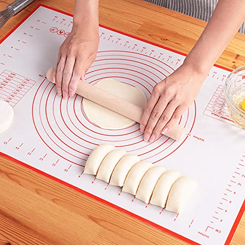 Silicone Baking Mat，Non Stick Rolling Dough with Measurements for Pie Pizza Cookies Fondant Making，Extra Thick Non Slip Silicone Pastry Mat (Red, M-16"×20") - color: Red, size: 20"L x 16"W
