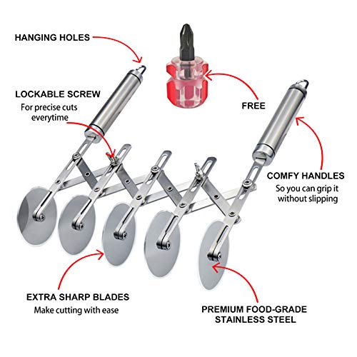 Juome 5 Wheel Pastry Cutter Stainless Pizza Slicer Multi-Round Dough Cutter - color: 5 wheel Pastry Cutter