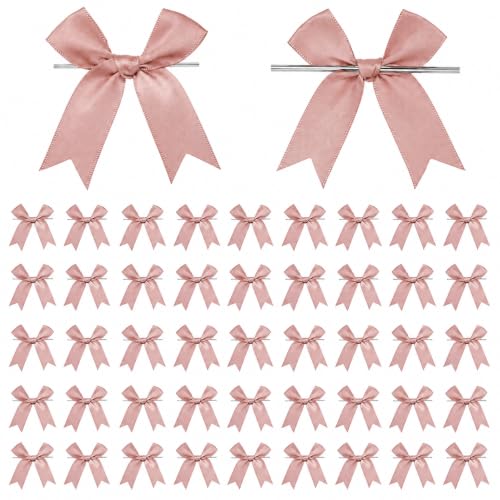 50 Pcs Twist Tie Bows for Treat Bags and Gift Wrapping, Dusty Pink - color: Dusty Pink