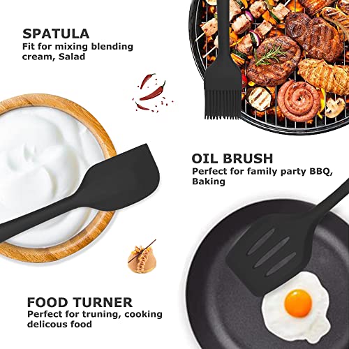 Silicone Kitchen Cooking Utensils Set Kitchen Spatula Set with Holder,5 pcs Heat Resistant Silicone Kitchen Utensils Gadgets Tools Set for Nonstick Cookware,Dishwasher Safe (Black) - color: Black-5Pcs