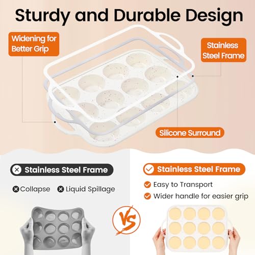 Silicone Muffin Pans for Baking 1 Pack, 2.8 Inch with Metal Reinforced Frame, Regular Size Nonstick Silicone Cupcake Pan 12 Cups for Baking Homemade Muffins, Cupcakes, Dishwasher Safe BPA Free - size: 12 Cup-1Pack