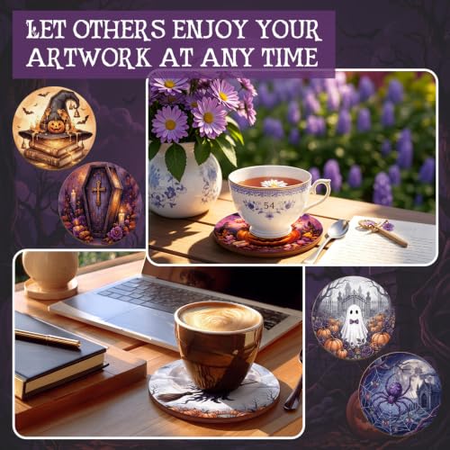 Reallnaive 77 Pcs Wooden Coasters Paint Kit, Halloween - style: Halloween