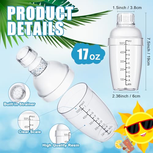 Lallisa 4 Pcs Plastic Cocktail Shaker Hand Drink Mixer Bubble Tea Shaker with Scales and Strainer Top Clear Cup with Measurements Mixing Tool for Tea Coffee Milk(550 Cc/ 19 oz) - size: 550 cc / 19 oz