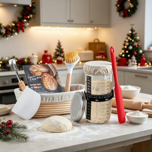 Boxed Sourdough Starter Feeding Jar Kit with Oval Proofing Basket and Bread Making Tools Bread Making Accessories - size: Oval