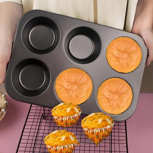 2 Packs 6-Cup Muffin Baking Pan Tin, Small Round Muffin Tin, Nonstick Cupcake Pans, Cheesecake Pans, Carbon Steel, Black - color: Black, size: 6 Cavity Muffin,2 PCS