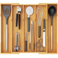 Lifewit Bamboo Kitchen Drawer Organizer, Cooking Utensil Silverware Tray - color: Natural, size: 5 Slot(12.6~22.8''W x 14'' D)
