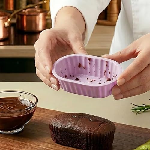 Oval Silicone Baking Cups for Air Fryer and Bento Reusable Cupcake Liners 8-Pack Small Nonstick Muffin Molds Mini Loaf Pans Pink Purple