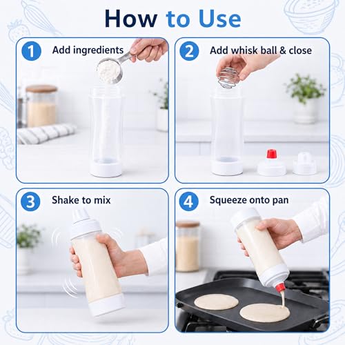 2 Pack Pancake Batter Dispenser Bottle for Mixing and Pouring