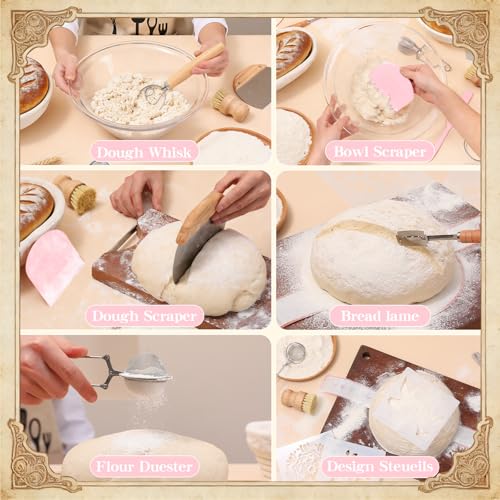 Pink Sourdough Starter Kit with Banneton Bread Proofing Basket and Jar - color: Pink