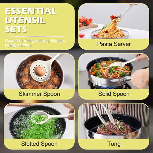 Homikit Kitchen Utensils Set, 15pcs Silicone Cooking Utensil with Holder - color: White