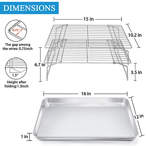 P&P CHEF 16 Inch Baking Sheet with Rack Set, Pans with Stackable Racks - size: 16 + 16 Inch, style: Pans with Stackable Racks