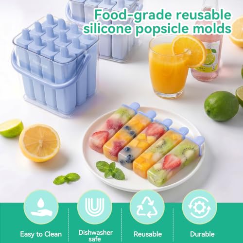 12 Pack Individual Silicone Popsicle Molds, Easy Release - color: Blue