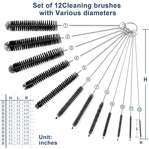 Ixiaoyoo 12 Pcs Straw Cleaner Brushes Set, 8.2 Inch Nylon Cleaning Brush - color: 8.2 Inch Black