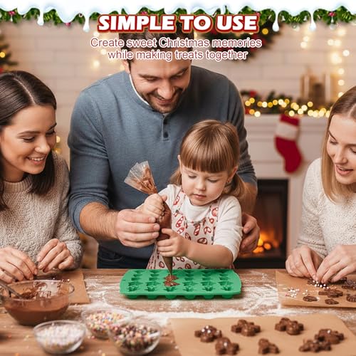HKNMTT Christmas Silicone molds for Xmas Candy Chocolate Wax Decor, 60 Cavity 11 Shapes Gummy Mould, Including Tree Santa Cane Hat Socks Elk Gingerbread Man Bell Glove Snowman Food Grade DIY Set - style: 11 Shaped Xmas 2PCS