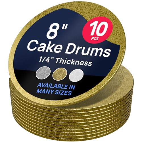 O'CREME Round Cake Drum Board 8 Inch Gold Wraparound 10 Pack - color: Gold, size: 8"