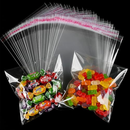 Soarvita Self Sealing Cookie Bags: 100Pcs 5x7 Inches Clear Resealable Gift Wrap Cellophane Bags for Packaging Candy Treat Goodie Favors and Cookies Gift Giving - Self Adhesive Wrappers - color: 5x7 Inch -100pcs