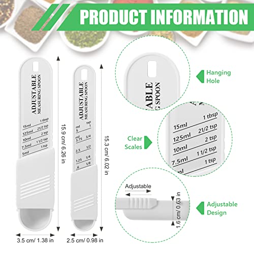 Meanplan 6 Pcs Adjustable Measuring Spoons, Baking Cooking, 2 Sizes, White - color: White