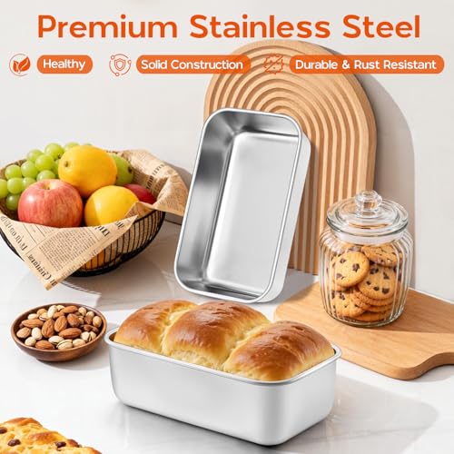 Onader 6¼ x 3⅝ Inch Bread Loaf Pan Set of 4, Stainless Steel Mini Loaf Pan - size: Small