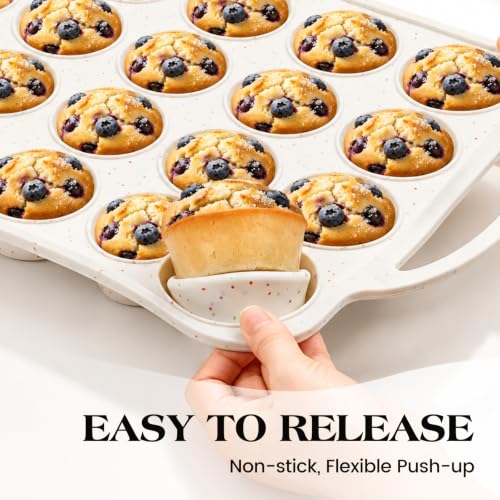 Vinino Mini Muffin Pan with Metal Reinforced Frame-2Pack, Silicone Cupcake Pan for Baking 24 Cup Mini Size, BPA Free Silicone Muffin Tray, Cupcake Baking Pan Molds for Oven Dishwasher Safe - Cream - size: Mini