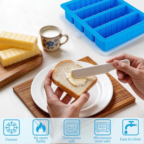 Sidosir 2 Pcs Butter Silicone Mold with Lid, Non-Stick Butter Mold Tray with Measurements for Chocolate and Homemade cakes, Ice, Butter Mold for Homemade Butter - size: Standard with Scale Markings