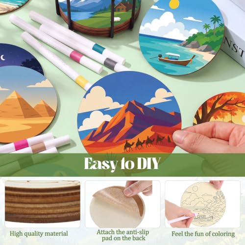 Reallnaive 77 Pcs Wooden Coasters Paint Kit, Scenery - style: Scenery