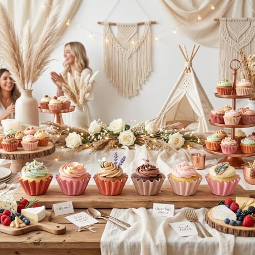 Boho Mini Size Cupcake Liners, Bulk Grease Resistant Baking Cups - color: Boho
