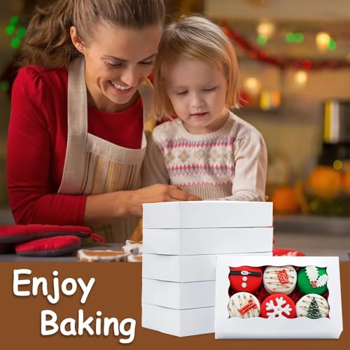 XINHPKGG 50 Pcs Cookie Boxes 7" x4 3/8" x1 1/2" Bakery Boxes with Window - color: White