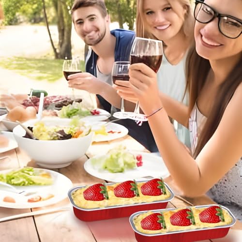 Mini Cake Pans with Lids and Spoons 200 Pack, Mini Loaf Pans with lids 6.8oz, Small Disposable Aluminum Foil Loaf Pans, Rectangular Baking Container for Party, Picnics and Housewarming (Red) - color: Red