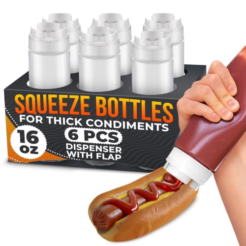 HYQO 6 Pcs 16 oz Condiment Squeeze Bottles for Sauces, Self-Closing Valve - size: 16 oz Inverted