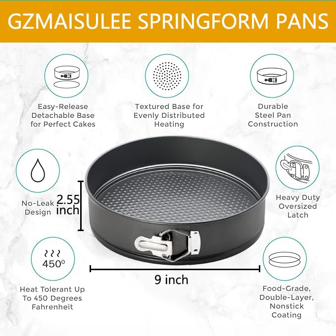9 Inch Springform Pan Baking Pans Round Leakproof Nonstick Removable Bottom Bakeware for Cake, Cheesecakes, Pizza, and Quiches - size: 9 Inch