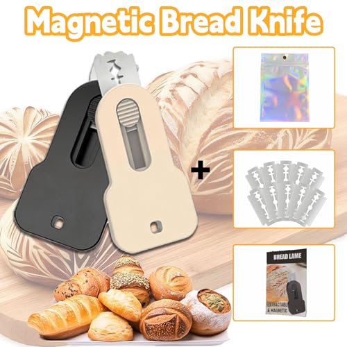 2 Pack Bread Lame Dough Scoring Tool,Retractable Magnetic Sourdough Scorer with 10 Stainless Steel Blades/Razor for Homemade Bread Baking Accessories