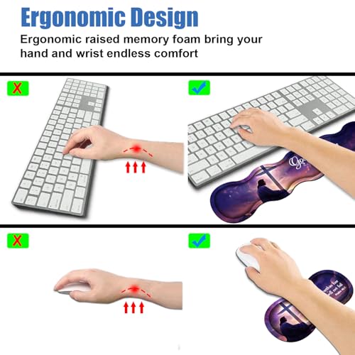 Ergonomic Memory Foam Mouse Pad Wrist Rest Set, Large Gaming Desk Pad + Keyboard Wrist Rest + Mouse Wrist Cushion + Coaster for Home Office Study Gaming, Christian Cross Quote Bible Verse Psalm 46:5 - color: Christian Cross Quote Bible Verse Psalm 46:5