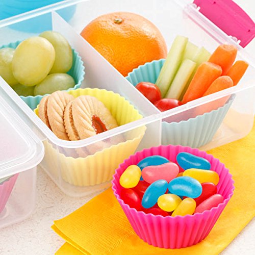 Silicone Cupcake Liners Baking Cups Non-Stick Jumbo Reusable Muffin Molds Bento Bundle Lunch Box Dividers (30-Pack) - style: 30 Pack Cupcake Liners