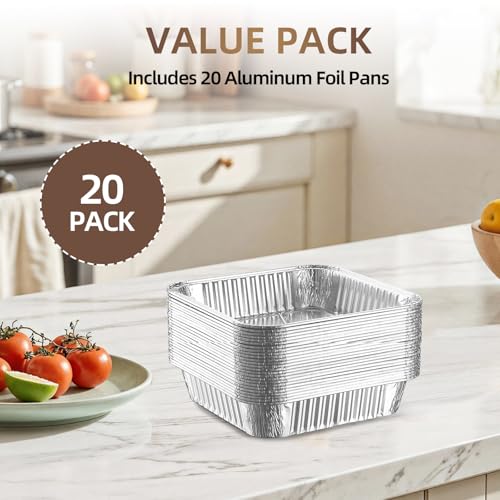 20 Pack 8x8 Aluminum Pans - Disposable Foil Pans, Cake Baking Trays - size: 8*8 20 Pack, style: Pans Only