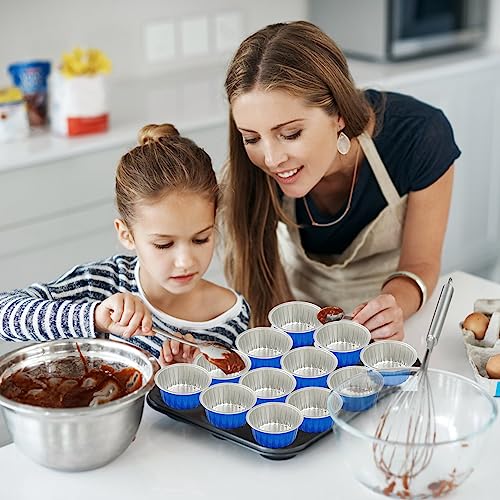 100Pcs Aluminum Cups with Lids,5oz Disposable Ramekin Baking Cups Muffin Liners Mini Pie Pans Foil Cupcake Containers for Christmas Party Wedding Party,Dark Blue - color: Dark Blue