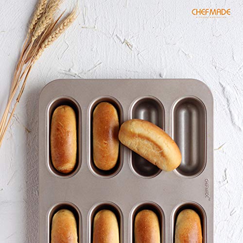 CHEFMADE Twinkie Cake Pan, 8-Cavity Non-Stick Mini Hotdog-Shaped Muffin Eclair Bakeware for Oven Baking (Champagne Gold) - size: Twinkie 8 Cups