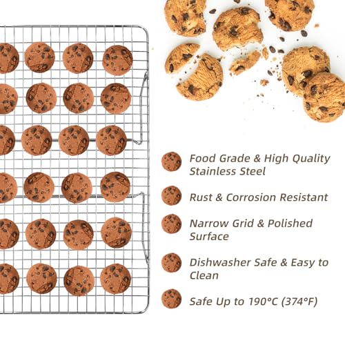 Pleafind 3 Pieces Stackable Cooling Rack - 16 x 10 Inch Wire Rack, 0.43" Dense-Grid Cooling Racks for Cooking, Baking, Roasting, Grilling, Oven and Dishwasher Safe, Silver - color: 3PCS Mesh Grey